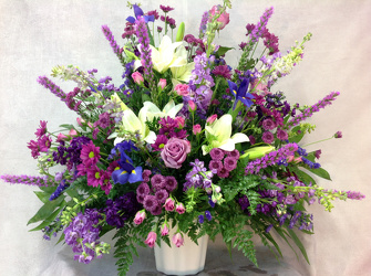 Shades Of Purple Altar Arrangement  from Carl Johnsen Florist in Beaumont, TX