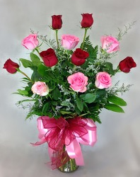 One Dozen Pink And Red Roses  from Carl Johnsen Florist in Beaumont, TX