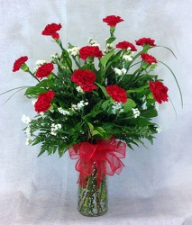 Red Carnations Vase Arrangement  from Carl Johnsen Florist in Beaumont, TX