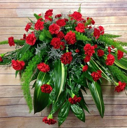 Lush Red Carnation Casket Cover  from Carl Johnsen Florist in Beaumont, TX
