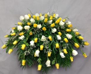 Yellow And White Rose Casket Cover from Carl Johnsen Florist in Beaumont, TX