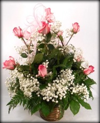 Dozen Pink Roses In Basket from Carl Johnsen Florist in Beaumont, TX