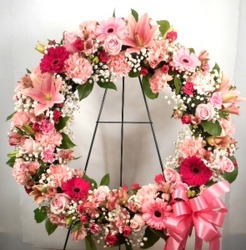Shades of Pink Wreath from Carl Johnsen Florist in Beaumont, TX