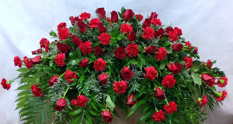 Red Rose and Red Carnation Casket Spray from Carl Johnsen Florist in Beaumont, TX