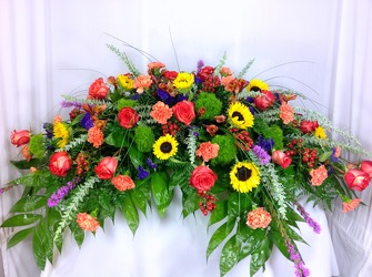 Bright Blooms Casket Spray  from Carl Johnsen Florist in Beaumont, TX