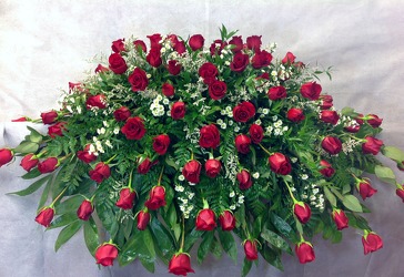 Elegant Red Rose Casket Cover from Carl Johnsen Florist in Beaumont, TX