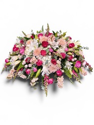 Lovely Pink and White casket Cover  from Carl Johnsen Florist in Beaumont, TX