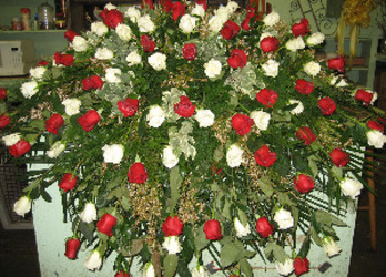 Red And White Rose Casket Cover from Carl Johnsen Florist in Beaumont, TX